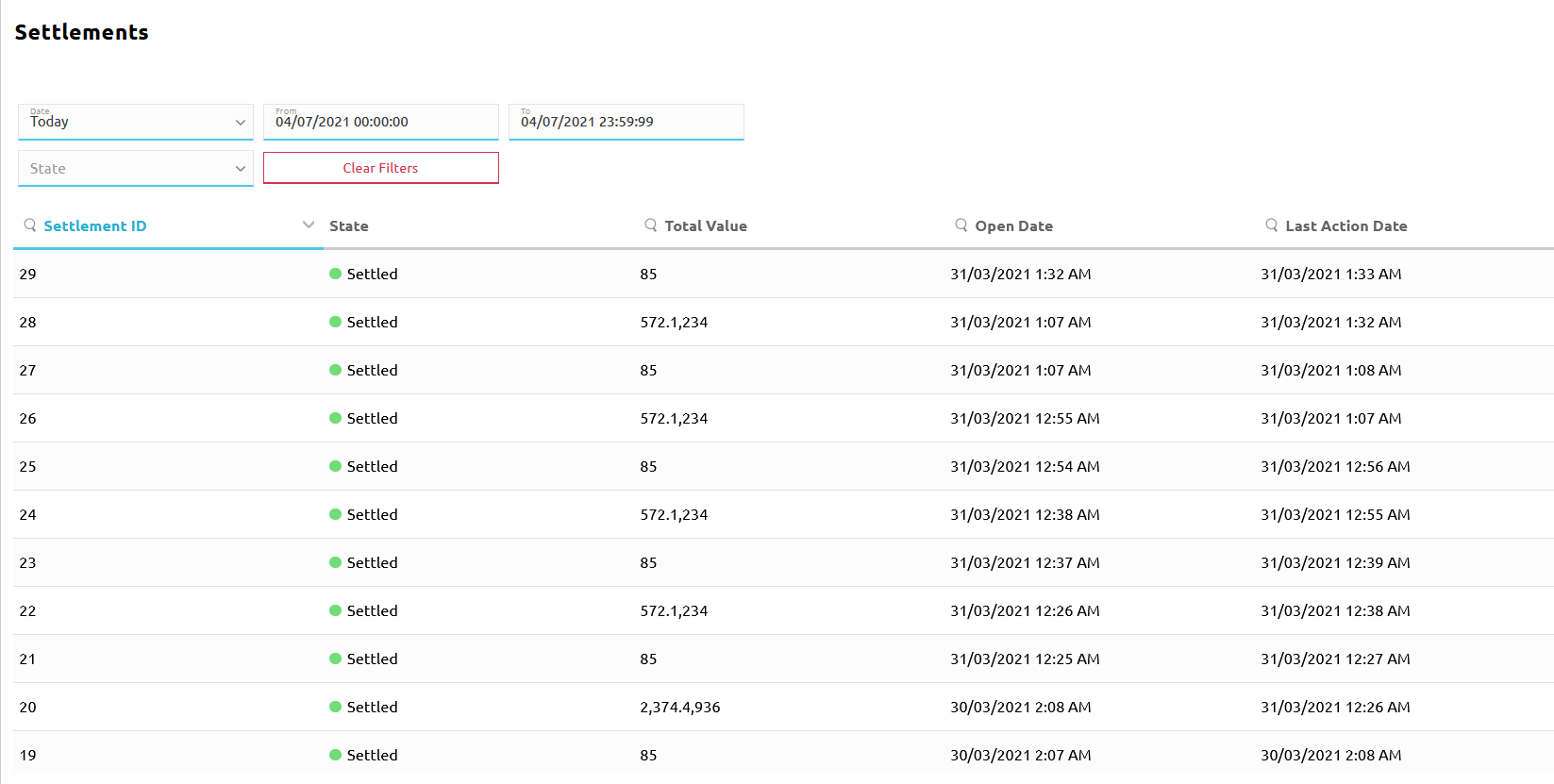 Checking settlement details