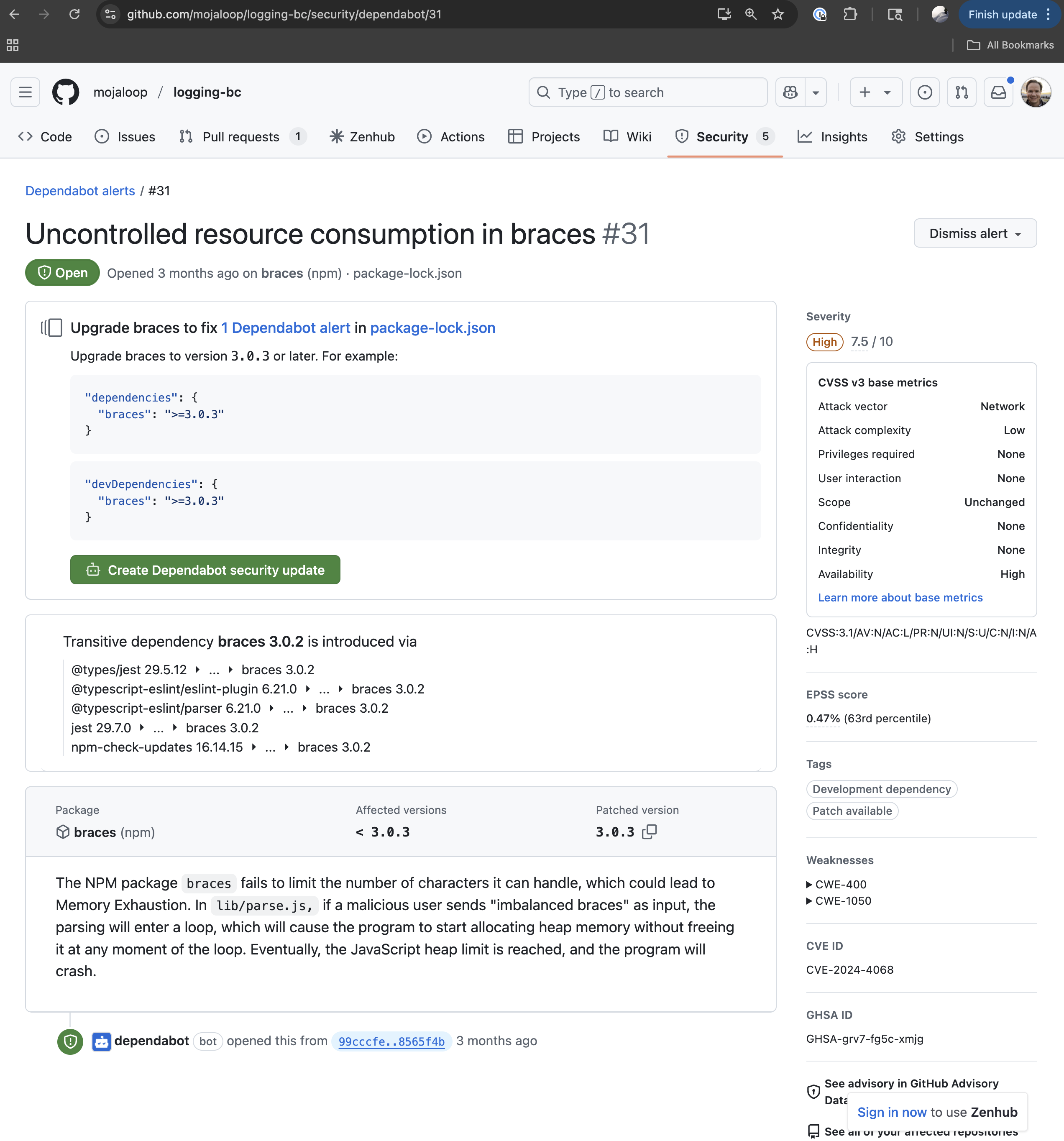 GitHub Dependabot Alert Details